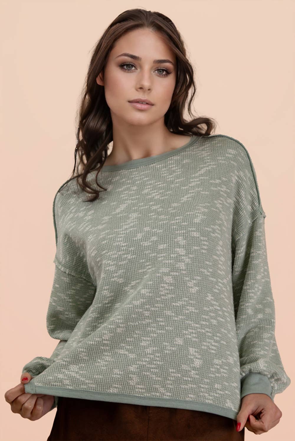 Willow Oversized Textured Knit Casual Top: Sage