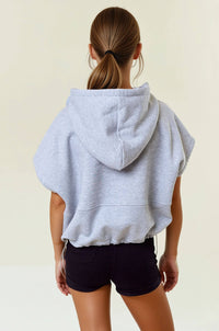 Vesper Oversized Sleeveless Crop Hoodie: Light Grey – Women’s Fleece Drawstring Pullover