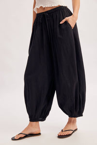 BOHO DRAWSTRING BALLOON PANTS: Black