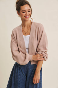 EVERYDAY ESEENTIAL EASY LAYERING BALLOON SLV WAFFLE CARDIGAN: OLIVE / L