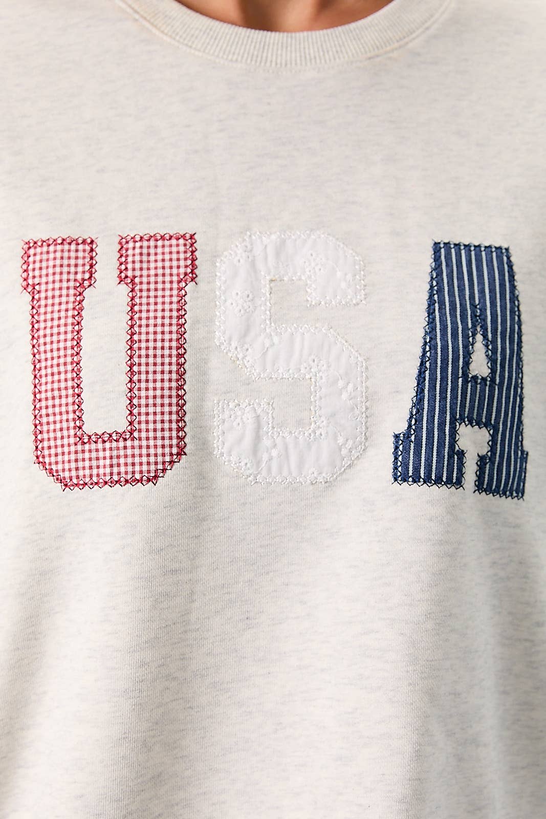 USA Patchwork Sweatshirt : Lt Grey – Patriotic Cropped Pullover Lounge Top