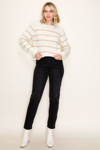 Rosalind Striped Crew Neck Pullover Sweater – Cozy Long Sleeve Knit Top
