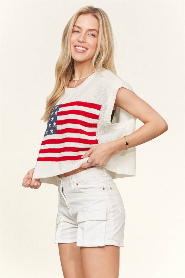 The Liberty Knit Sweater Crop Top: White