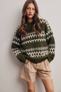 Take the Scenic Route Fair Isle Sweater: Olive