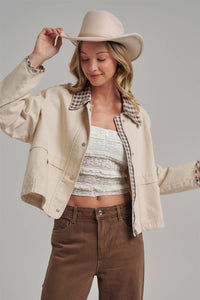Checked Out Canvas Jacket: Oatmeal/ Brown
