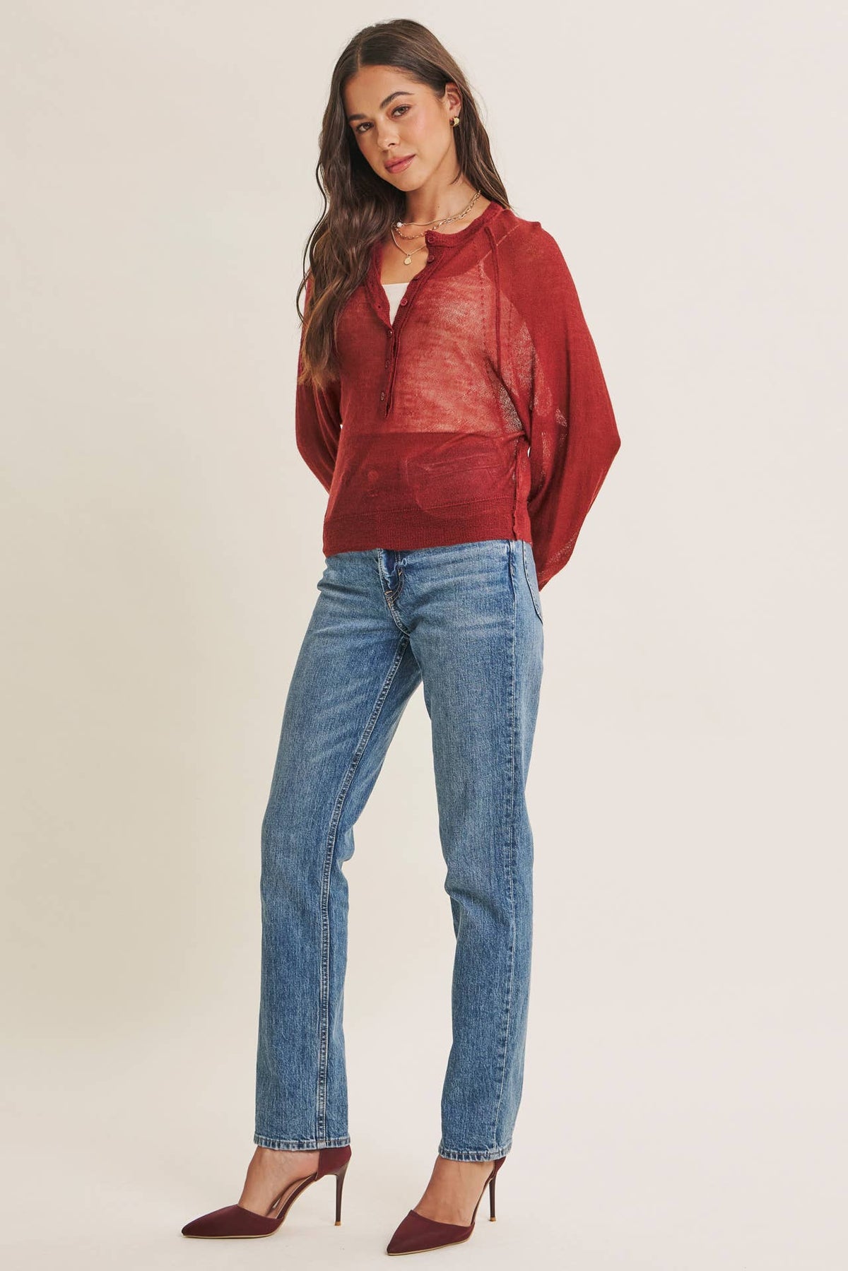 Morning Layer Airy Wool Blend Henley Sweater