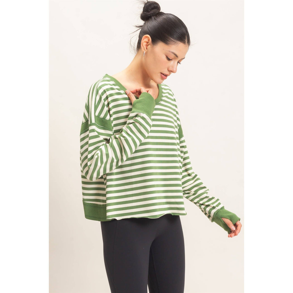 Striped Long Sleeve Top: MOCHA / S-M-L(2-2-2)