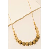 Chunky Wood And Metallic Beaded Necklace: Gold