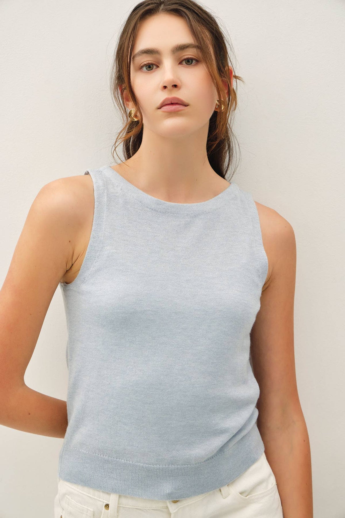 The Noelle Wool Blend Tank Top – Boat Neck Sleeveless Soft Lightweight Knit