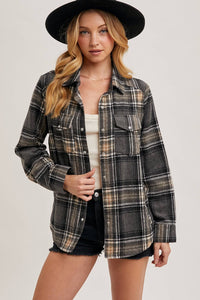 Oakley Brushed Plaid Flannel Button Down – Charcoal Cream Western Shacket