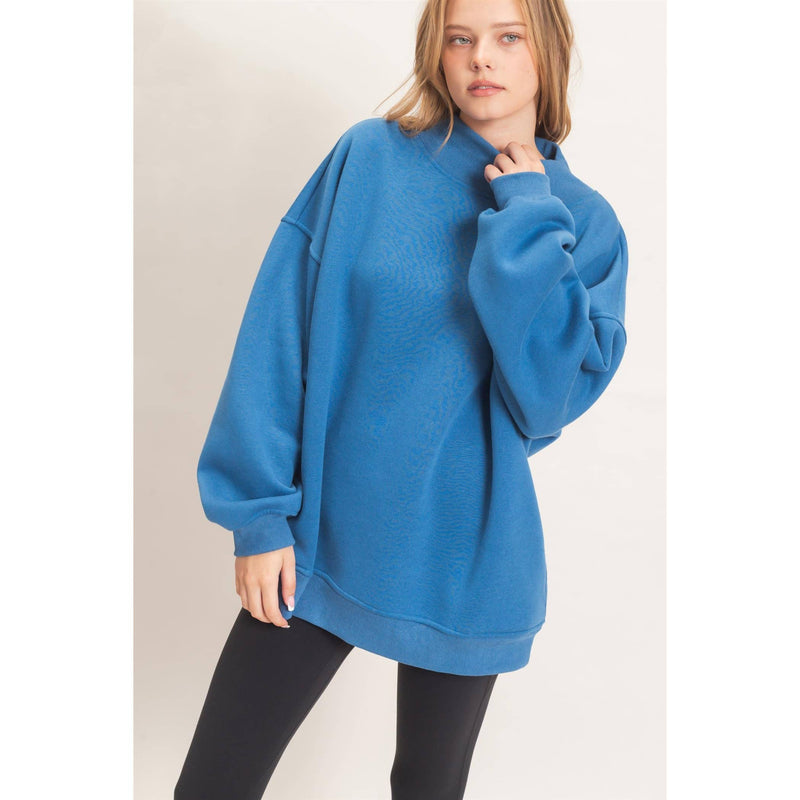Enzyme Washed Mock Neck Sweatshirt: H.GRAY / S-M-L(2-2-2)