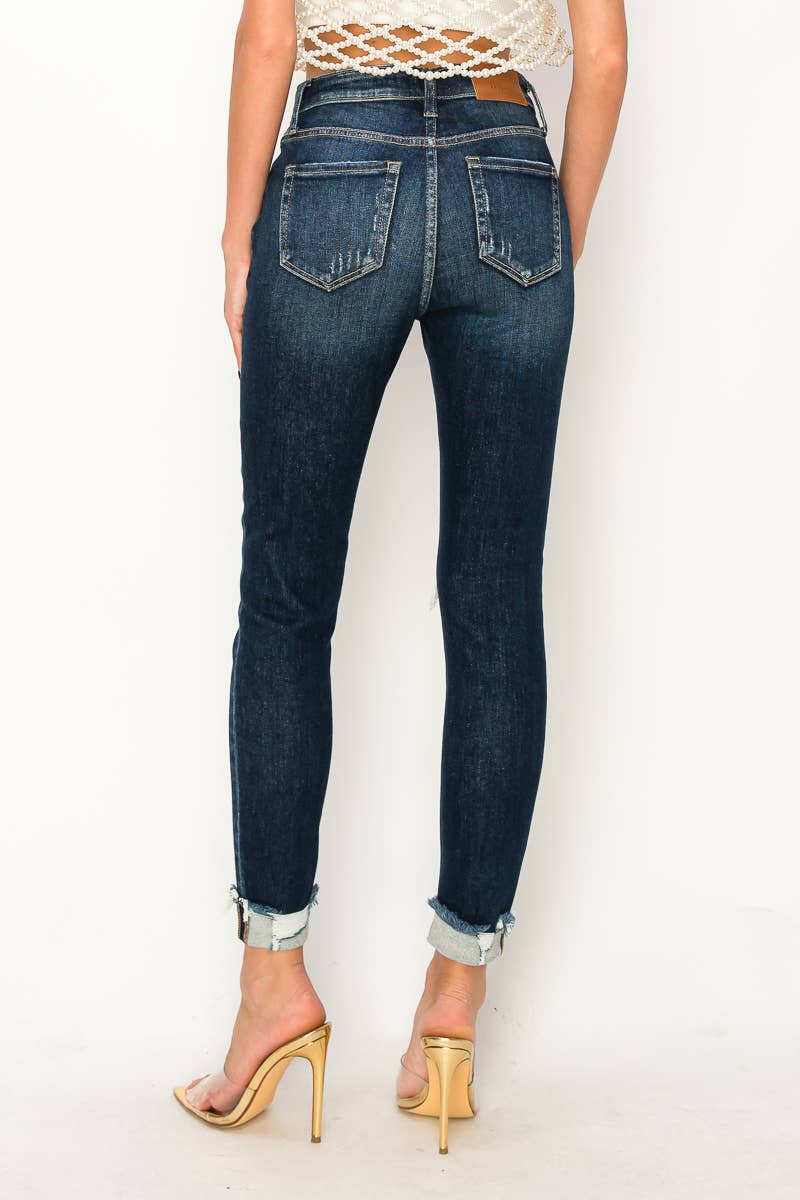 High Rise Skinny Jeans - Distressed Frayed Hem: 3 (25)