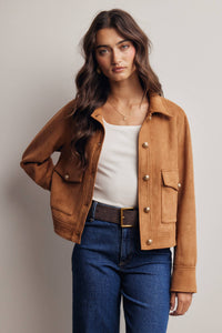 Sierra Stretch Suede Cropped Jacket: Camel