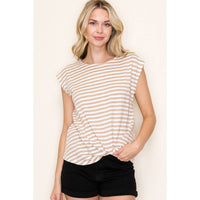 Ellie Twisted Hem Stripe Top in Mocha | Casual Women's Striped Tee