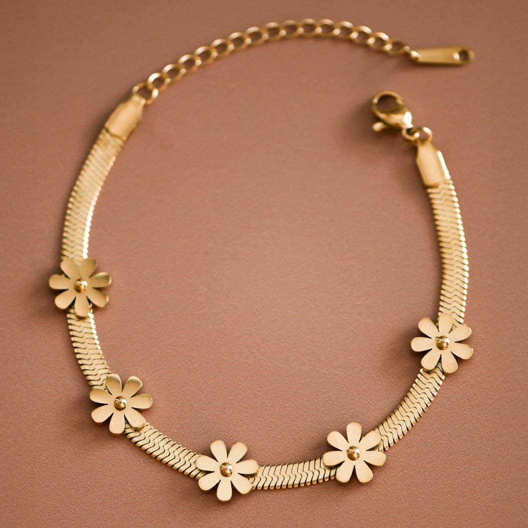18K Gold Plated Waterproof Stainless Steel Daisy Chain Bracelet