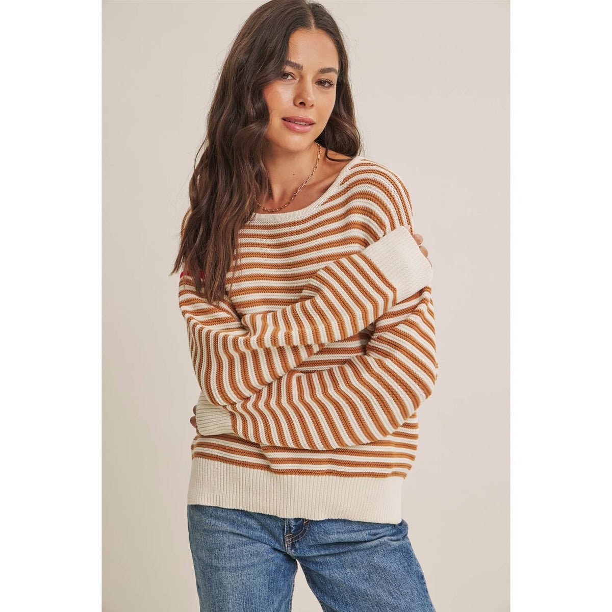 Apple Orchard Stripe Sweater: taupe/multi