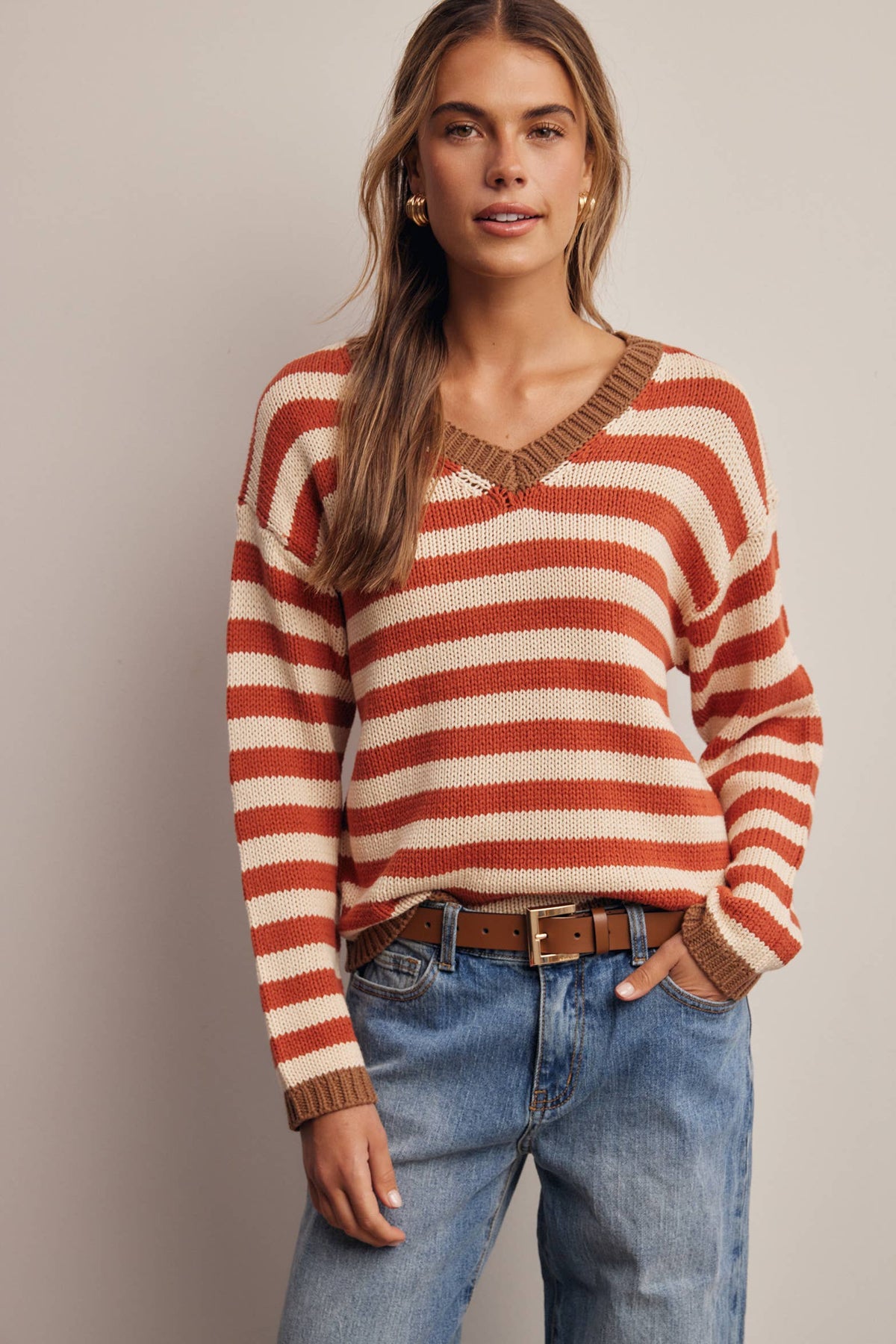 Better in Stripes Sweater: Rust
