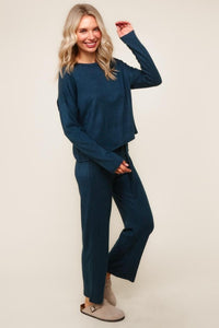 Evergreen Cozy Hacci Lounge Set – Soft Knit Top & Straight-Leg Pant Duo | Northern Belle Boutique