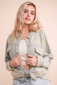 Harbor Breeze Mineral Washed Gauze Shacket – Mixed Fabric, Raw Edge Detai