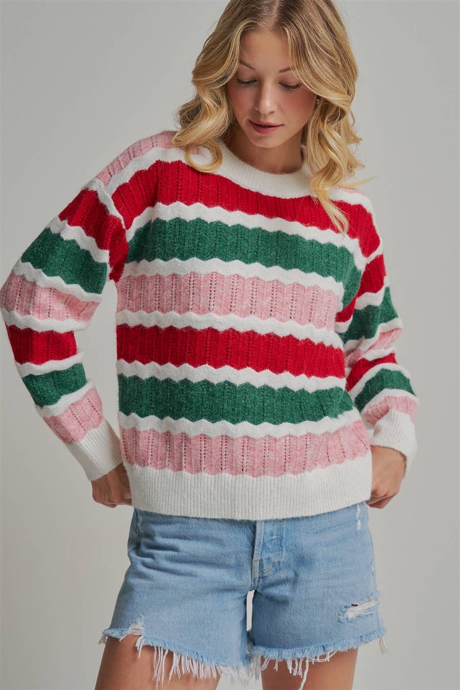Merry & Bright Stripe Sweater: Ivory/ Multi