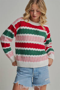 Merry & Bright Stripe Sweater: Ivory/ Multi