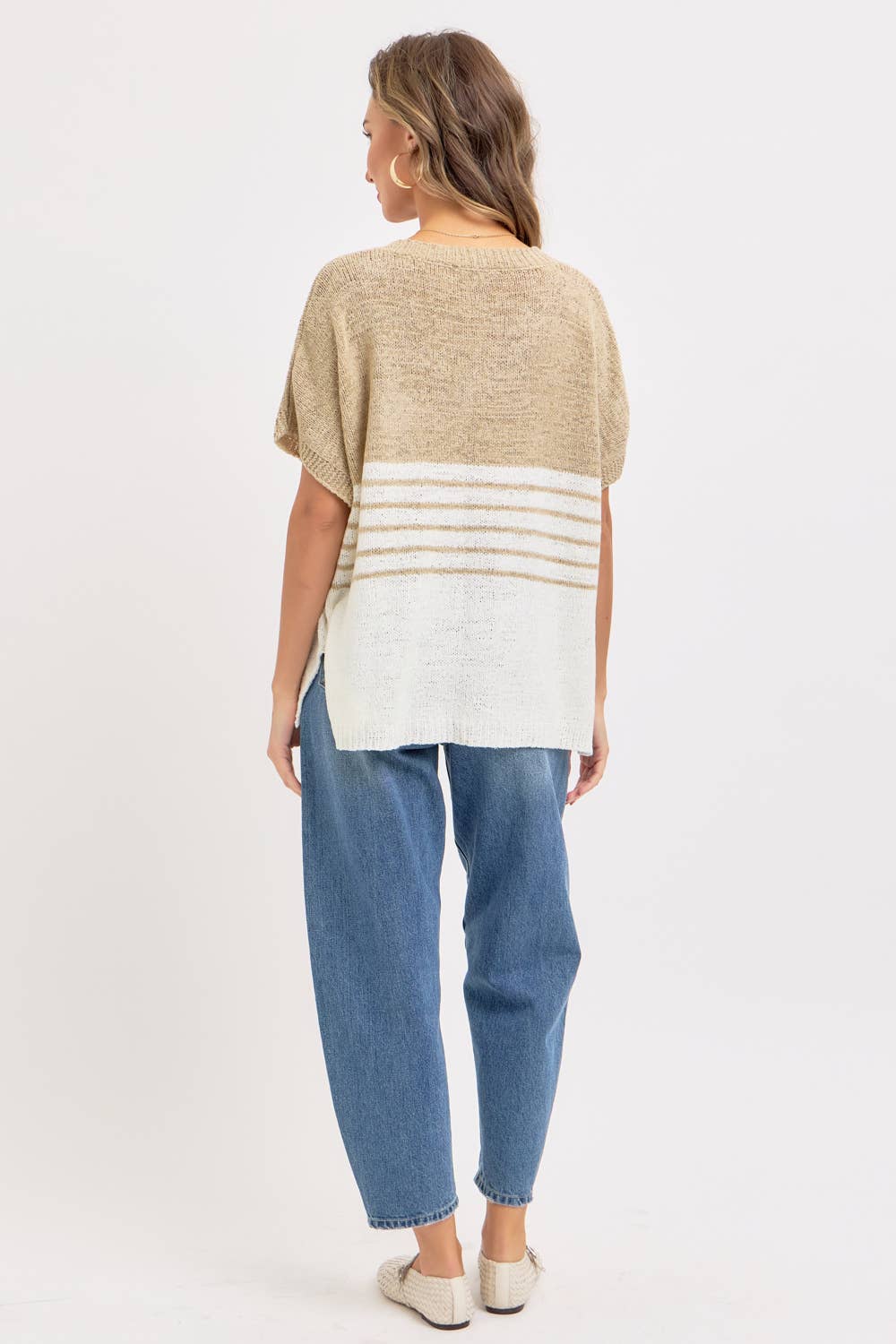 Isla Slouchy Striped Knit Top – Oversized V-Neck Sweater Tee