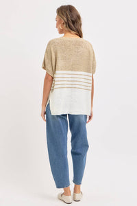 Isla Slouchy Striped Knit Top – Oversized V-Neck Sweater Tee