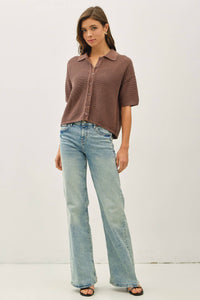 The Maren Crochet Collared Sweater: Coco