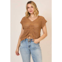 The Ava Ruched Knit Top: Camel