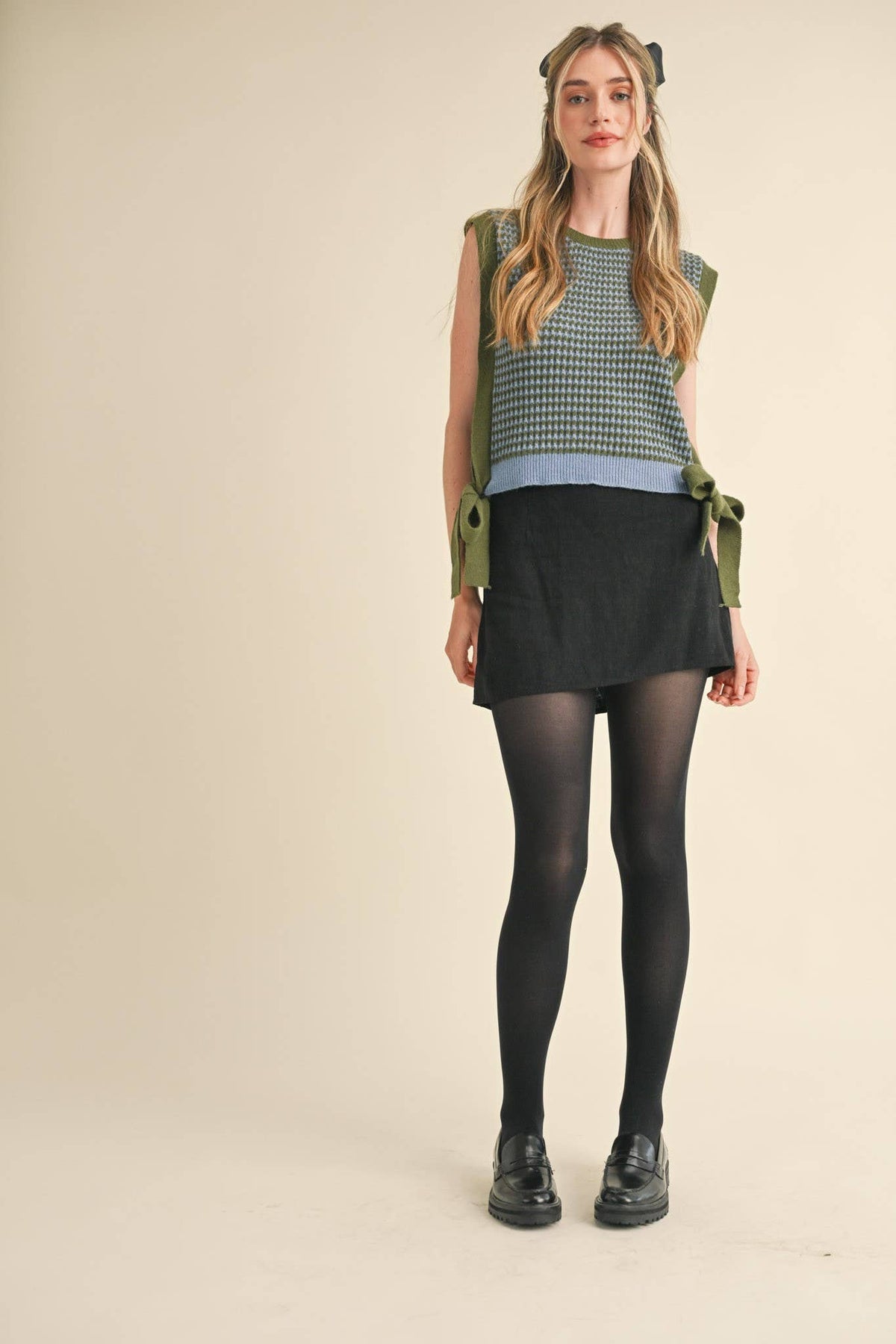 The Ivy Tie Sweater Vest: Olive/Blue