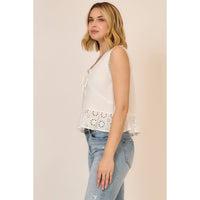 Ivory Eyelet Peplum Tie Front Top: Off White