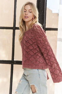 The Elsie Diamond Knit Sweater –Dusty Burgundy