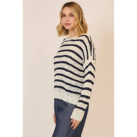 Classic Stripe Open Knit Sweater: Off White/Navy