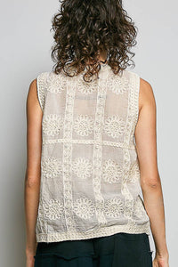 The Rowan Crochet Vest Top – V Neck Button Front Sleeveless Knit Layering Vest