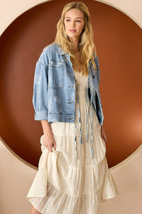 The Brixton Floral Denim Jacket: Light Wash