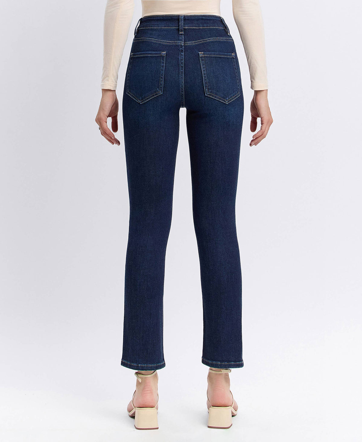 Vervet By Flying Monkey "Maren" High Rise Slim Straight Ankle Jeans – Dark Wash Denim
