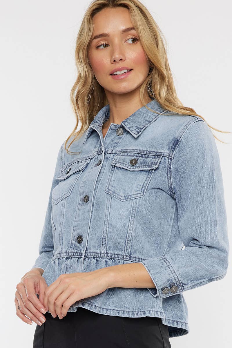 Maggie Peplum Denim Jacket | Classic Fit Light Stone Wash