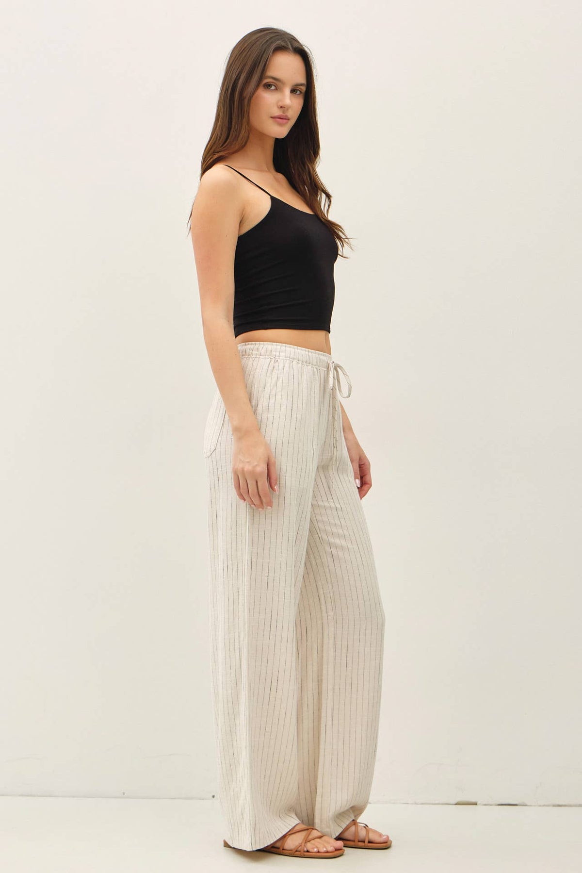 The Sloane Linen Blend Wide Leg Pants – Drawstring Relaxed Fit Full Length Pants