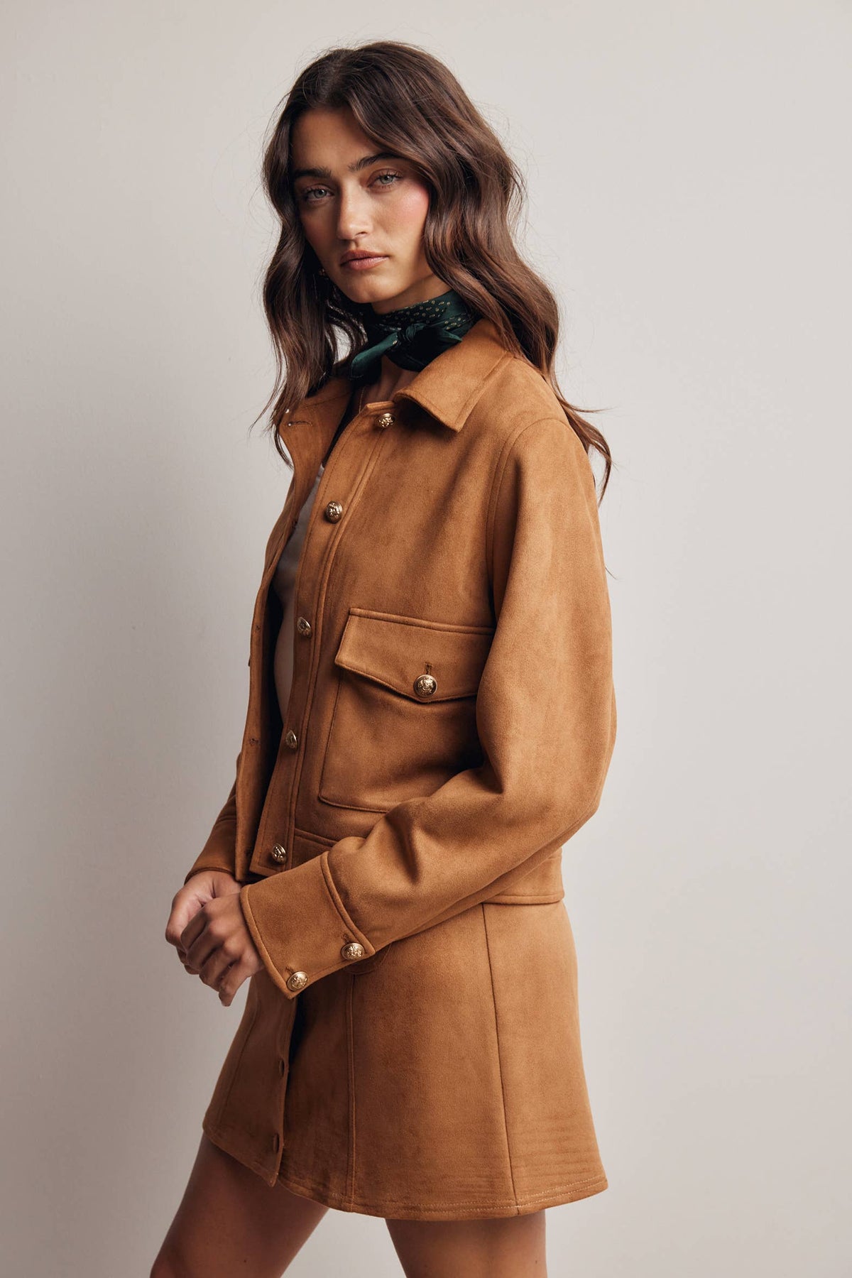 Sierra Stretch Suede Cropped Jacket: Camel