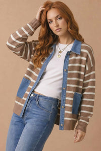 Better Together Denim Sweater Jacket: Taupe