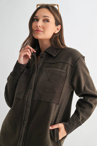 The Briar Corduroy & Fleece Shacket: Olive – Cozy Utility Button-Front Jacket