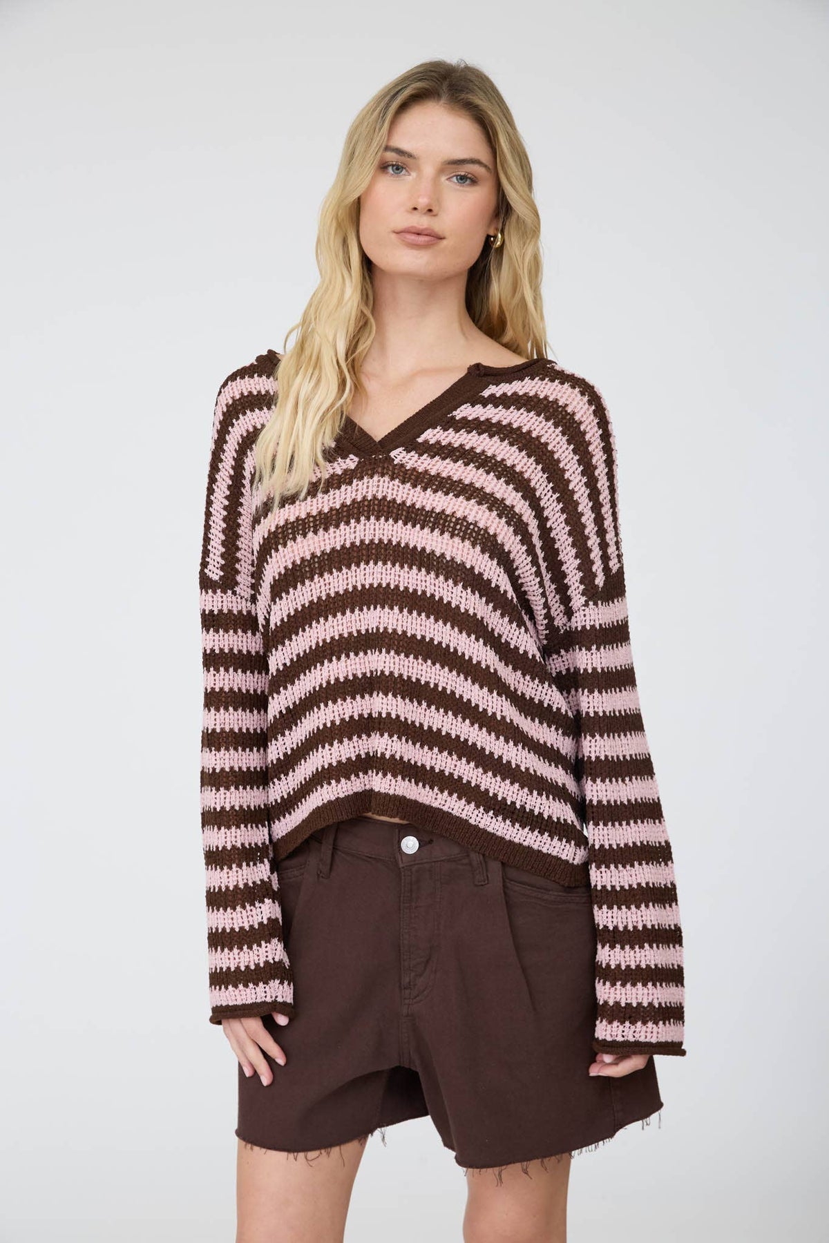 Autumn Social Stripe Sheer Knit Sweater
