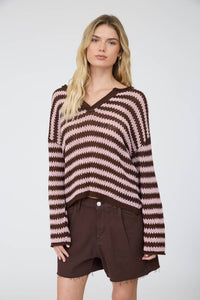 Autumn Social Stripe Sheer Knit Sweater