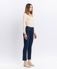 Vervet By Flying Monkey "Maren" High Rise Slim Straight Ankle Jeans – Dark Wash Denim