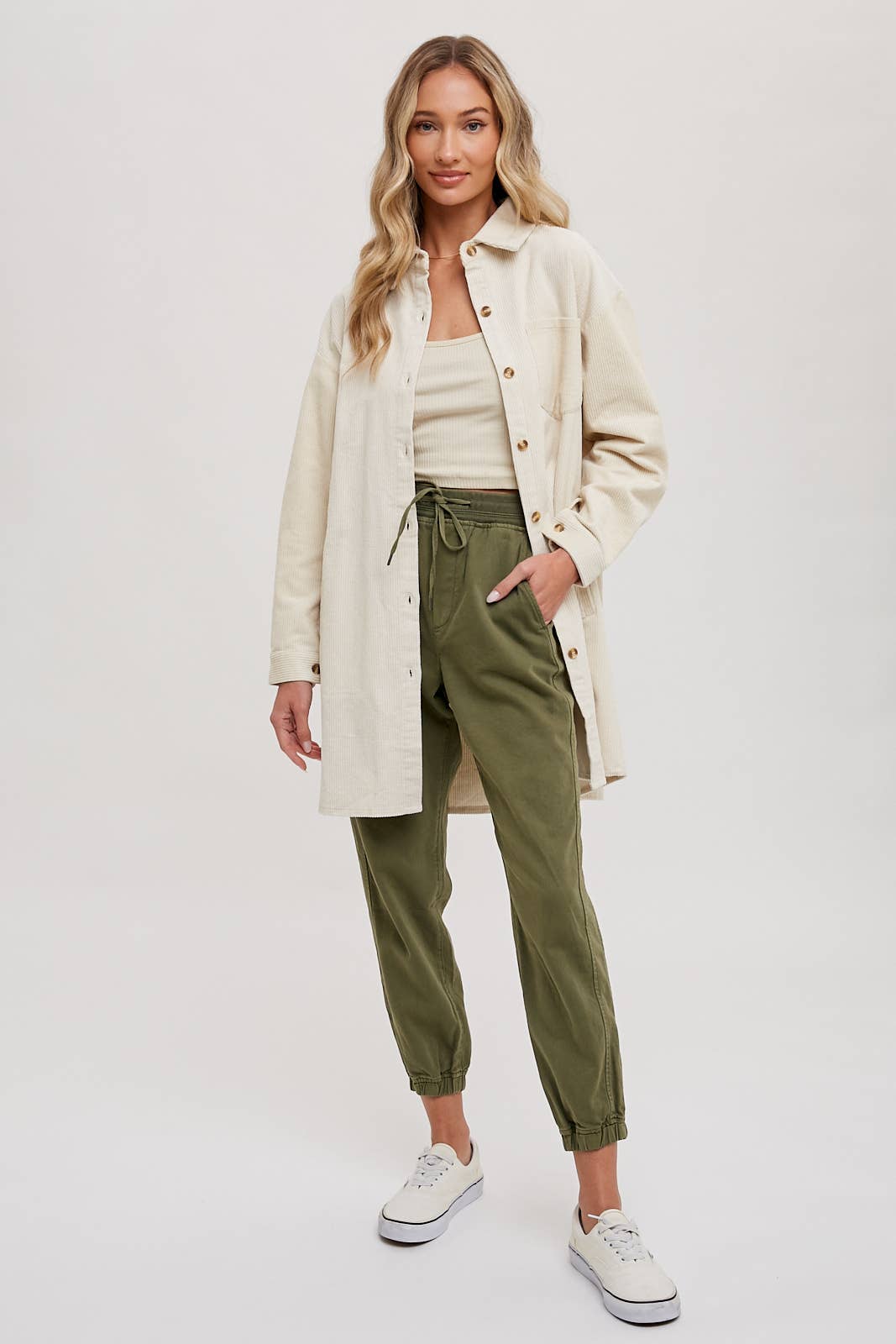 Clara Oversized Corduroy Jacket – Mocha Button-Down Shacket with Pockets
