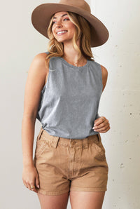 Oaklee Mineral Wash Cotton Tank Top – Casual Basic Sleeveless Tee