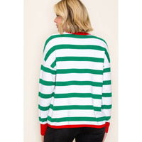 Staccato Holly Jolly Stripe Sweater – Green & White Christmas Pullover with Red Trim | Northern Belle Boutique
