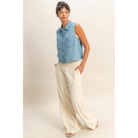 The Sienna Lyocell Sleeveless Button Up Top – Collared Lightweight Summer Blouse