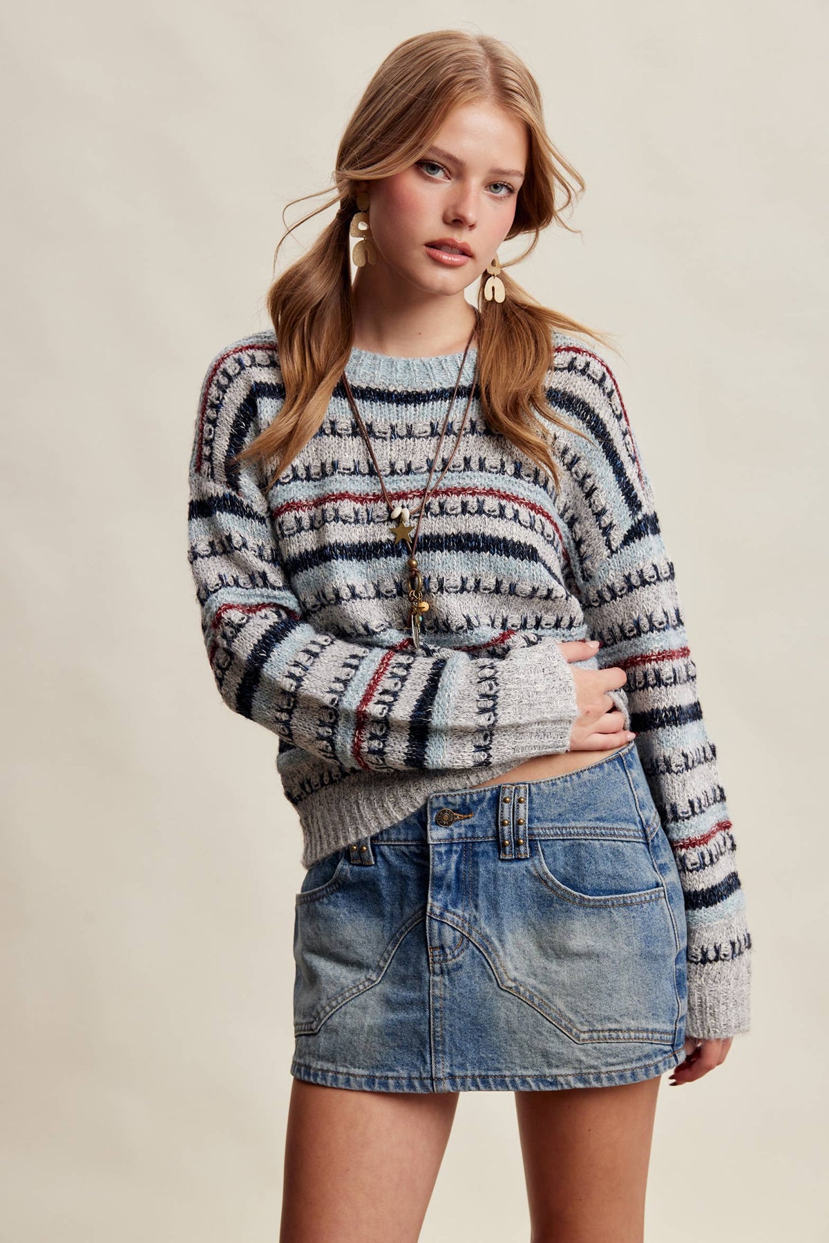 Good Mix Textured Stripe Sweater: Navy