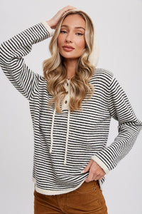 Nic Stripe Henley Sweater-Cream/Black